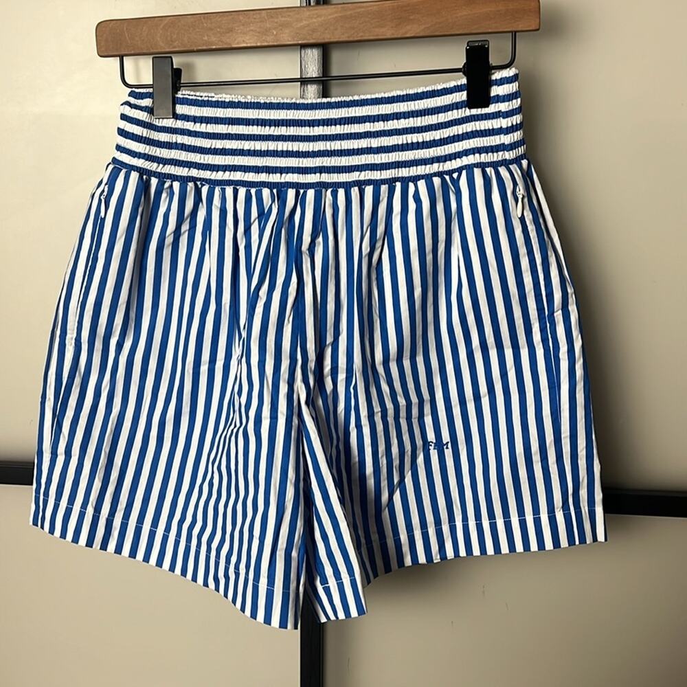 FRAME Womens Blue Stripe Organic Cotton Shorts NWT Sz Small